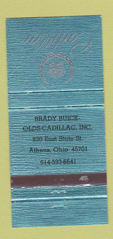 Matchbook Cover - Brady Buick Oldsmobile Cadillac Athens OH 30 Strike