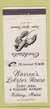Matchbook Cover - Warren's Lobster House Kittery ME 30 Strike