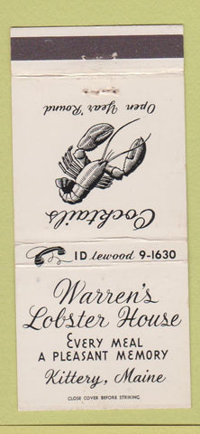 Matchbook Cover - Warren's Lobster House Kittery ME 30 Strike