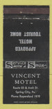 Matchbook Cover - Vincent Motel Spring City PA 30 Strike
