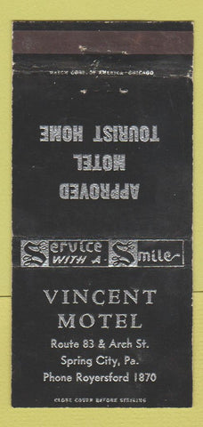 Matchbook Cover - Vincent Motel Spring City PA 30 Strike