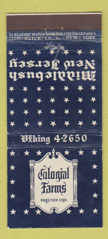 Matchbook Cover - Colonial Farms Middlebush NJ 21 Strike Feature