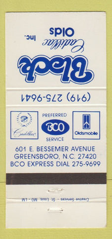 Matchbook Cover - Black Cadillac Oldsmobile Greensboro NC 30 Strike