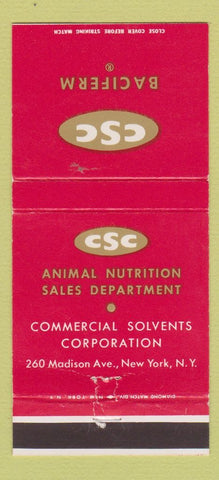 Matchbook Cover - Commercial Solvents Animal Nutrition New York City 30 Strike