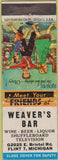 Matchbook Cover - Weaver's Bar Shuffleboard Flint MI WORN