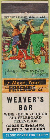 Matchbook Cover - Weaver's Bar Shuffleboard Flint MI WORN