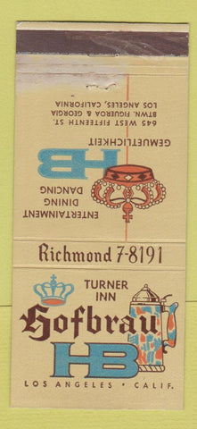 Matchbook Cover - Turner Inn Hofbrau Los Angeles CA WORN 30 Strike