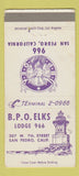 Matchbook Cover - Elks Lodge San Pedro CA 30 Strike