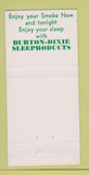 Matchbook Cover - Burton Dixie Mattresses 30 Strike