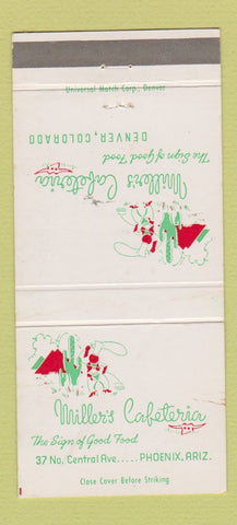 Matchbook Cover - Miller's Cafeteria Phoenix AZ Denver Colorado 30 Strike