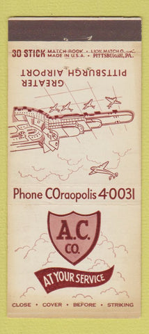 Matchbook Cover - AC Co Pittsburgh PA airport WEAR 30 Stick