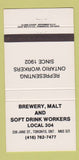 Matchbook Cover - Brewery Malt Soft Drink Workers Union Toronto ON 30 Strike
