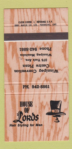 Matchbook Cover - House of Lords Salon Winnipeg MB 30 Strike