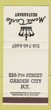Matchbook Cover - Monte Carlo Restaurant Garden City NY 30 Strike