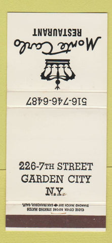 Matchbook Cover - Monte Carlo Restaurant Garden City NY 30 Strike