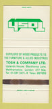 Matchbook Cover - Tosh and Company Wood Products Walthamstow London UK 30 Strike