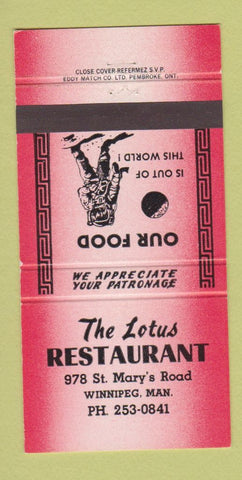 Matchbook Cover - The Lotus Restaurant Winnipeg MB 30 Strike