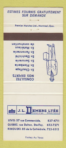 Matchbook Cover - JJL Demers Levis Quebec Rimouski QC Hardware 30 Strike