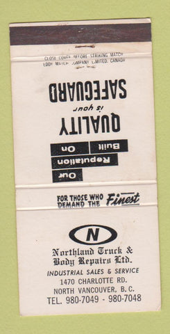 Matchbook Cover - Northland Truck Body Repair North Vancouver BC WEAR 30 Strike