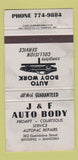 Matchbook Cover - J&F Auto Body Winnipeg MB 30 Strike