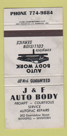 Matchbook Cover - J&F Auto Body Winnipeg MB 30 Strike