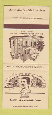 Matchbook Cover - Dixon National Bank IL Ronald Reagan  30 Strike