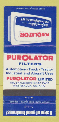 Matchbook Cover - Purolator Filters Mississauga ON 30 Strike