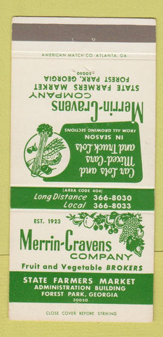 Matchbook Cover Merrin Cravens Company Fruit Vegetables Forest Park GA 30 Strike