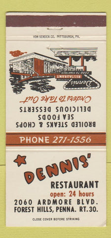 Matchbook Cover - Dennis Restaurant Forest Hills PA 30 Strike