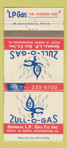 Matchbook Cover - Zull O Gas LP propane Washington PA WEAR 30 Strike
