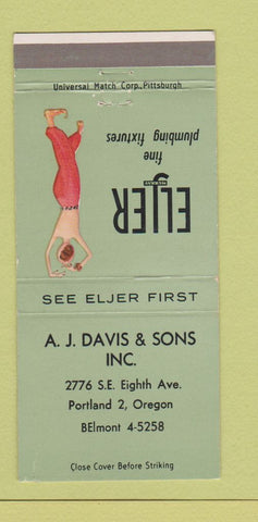 Matchbook Cover - Eljer Plumbing Supply AJ Davis Portland OR girlie 30 Strike