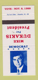 Matchbook Cover - Mike Dukakis for President 1988 Democrat 30 Strike