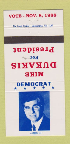 Matchbook Cover - Mike Dukakis for President 1988 Democrat 30 Strike
