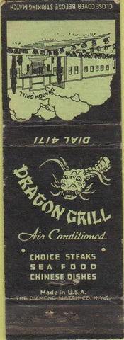 Matchbook Cover - Dragon Grill Chinese Food NO TOWN