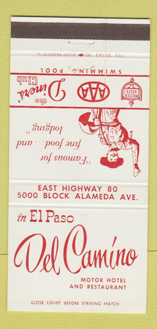 Matchbook Cover - Del Camino Motor Hotel El Paso TX 30 Strike