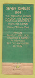 Matchbook Cover - 7 Gables Inn Milford CT WEAR 21 Strike Feature