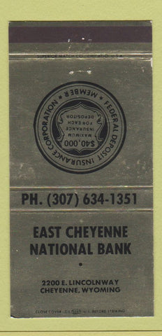 Matchbook Cover - East Cheyenne National Bank WY 30 Strike