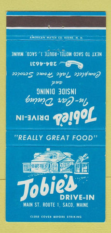 Matchbook Cover - Tobie's Drive In Saco ME 30 Strike