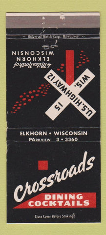 Matchbook Cover - Crossroads Restaurant Elkhorn WI 30 Strike