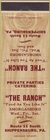Matchbook Cover - The Ranch Shippensburg PA Smorgasbord