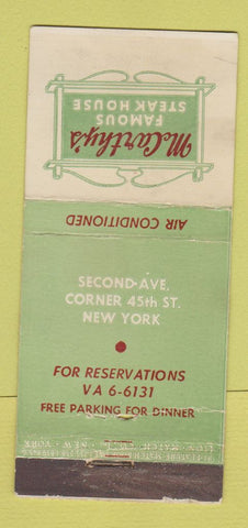 Matchbook Cover - McCarthy's Steak House New York City WEAR 21 Strike Feature