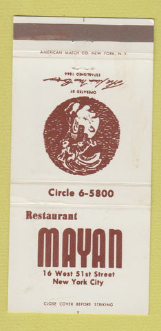 Matchbook Cover - Restaurant Mayan New York City 30 Strike