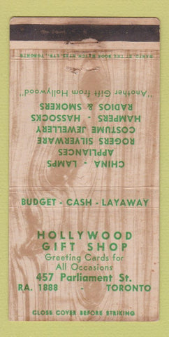 Matchbook Cover - Hollywood Gift Shop Toronto ON WEAR 30 Strike