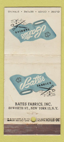 Matchbook Cover - Bates Fabrics New York City POOR BACK 30 Stick