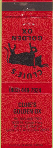 Matchbook Cover - Cluie's Golden Ox Myrtle Beach SC