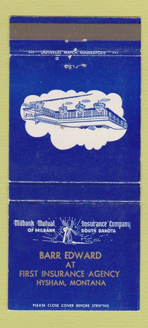 Matchbook Cover - Barr Edward Insurance Hysham MT Milbank Mutual 30 Strike