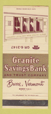 Matchbook Cover - Granite Savings Bank Barre VT WEAR 30 Strike