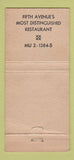 Matchbook Cover - Avenue Restaurant New York City WEAR 30 Stick