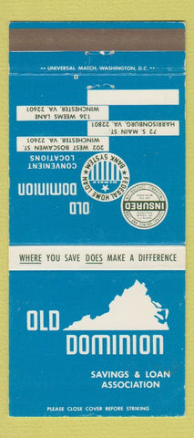 Matchbook Cover - Old Dominion Savings Loan Winchester Harrisonburg VA 30 Strike
