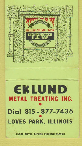 Matchbook Cover - EK Lund Metal Treating Loves Park IL WEAR 30 Strike
